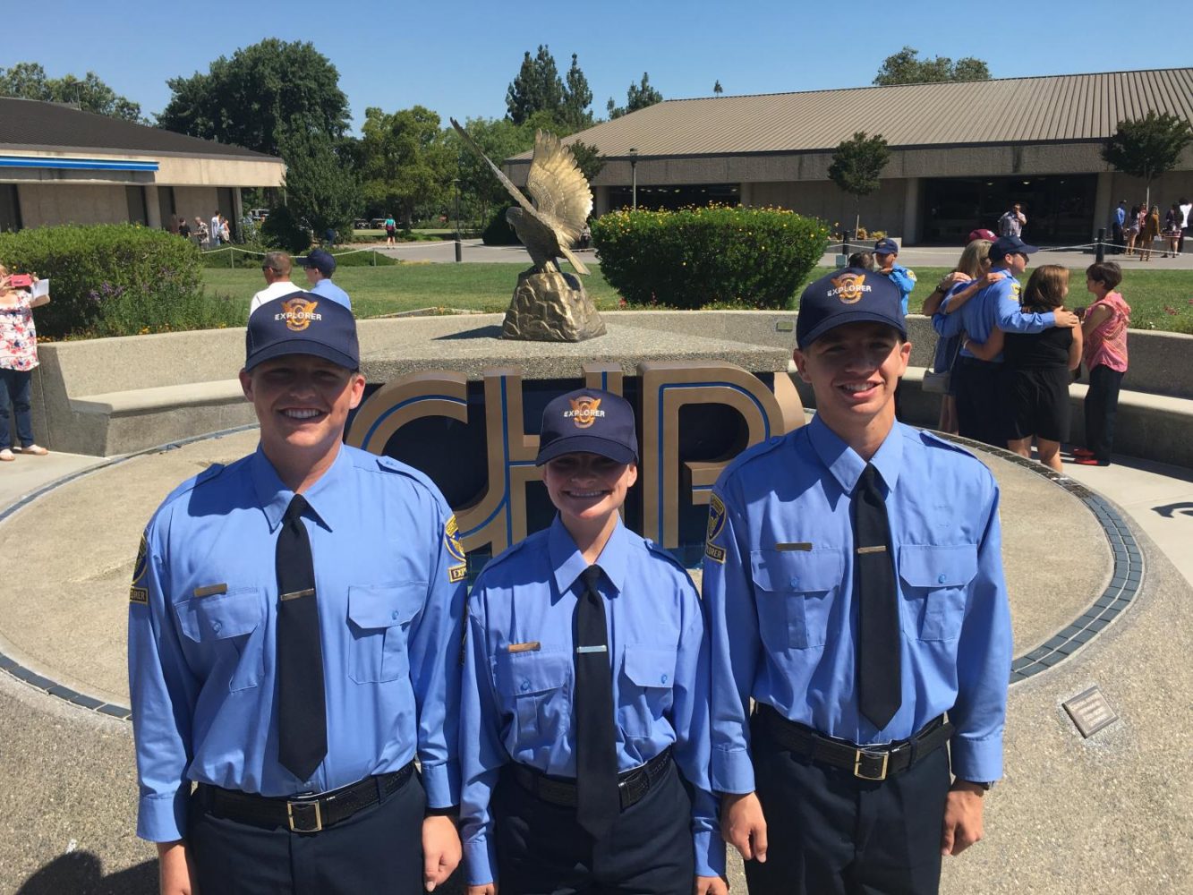 Kort Bravo, Faith Melton and Seth Taylor completed the Explorer program at the CHP Academy in Sacramento in June.