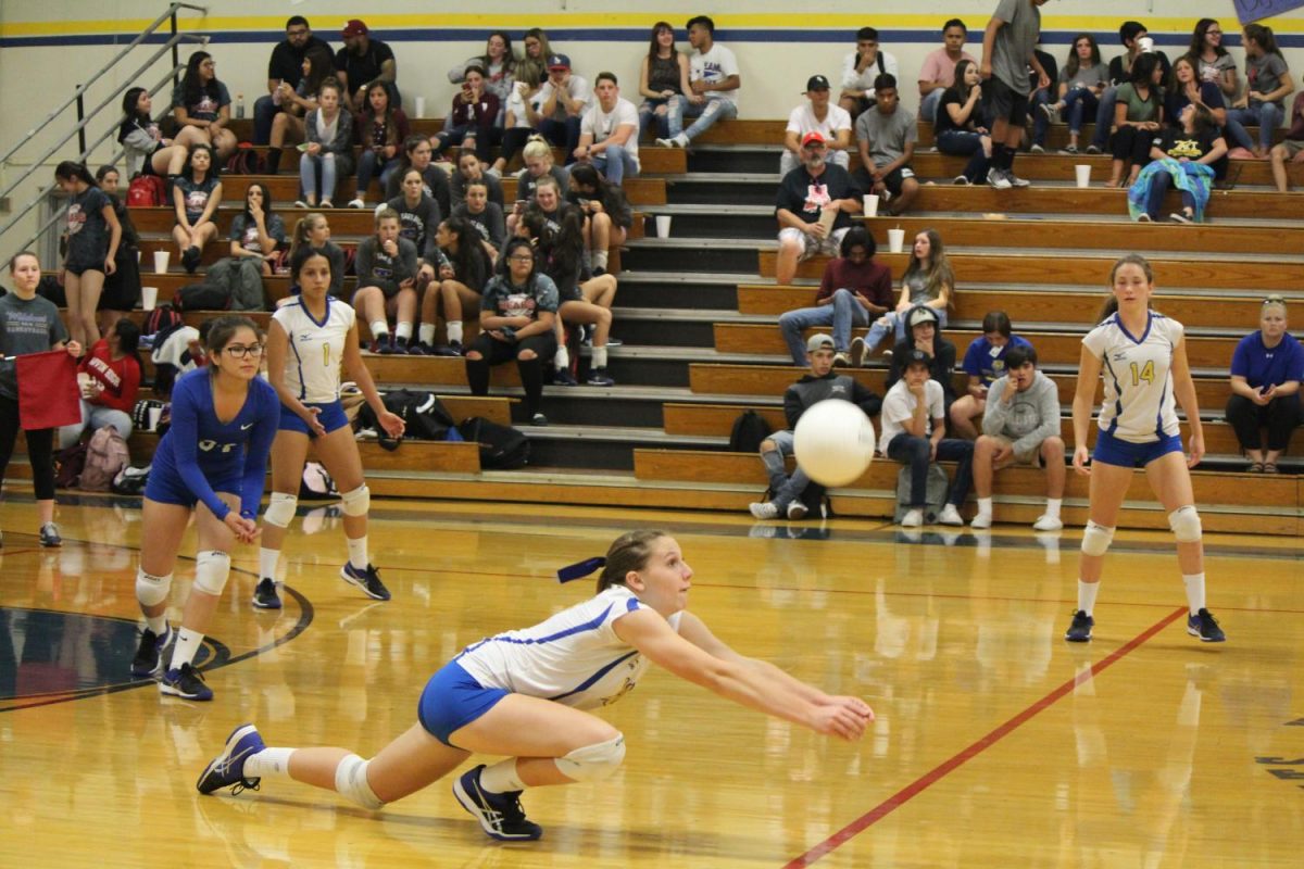JV Player Rylee Mizener getting low to save the ball from touching the ground.