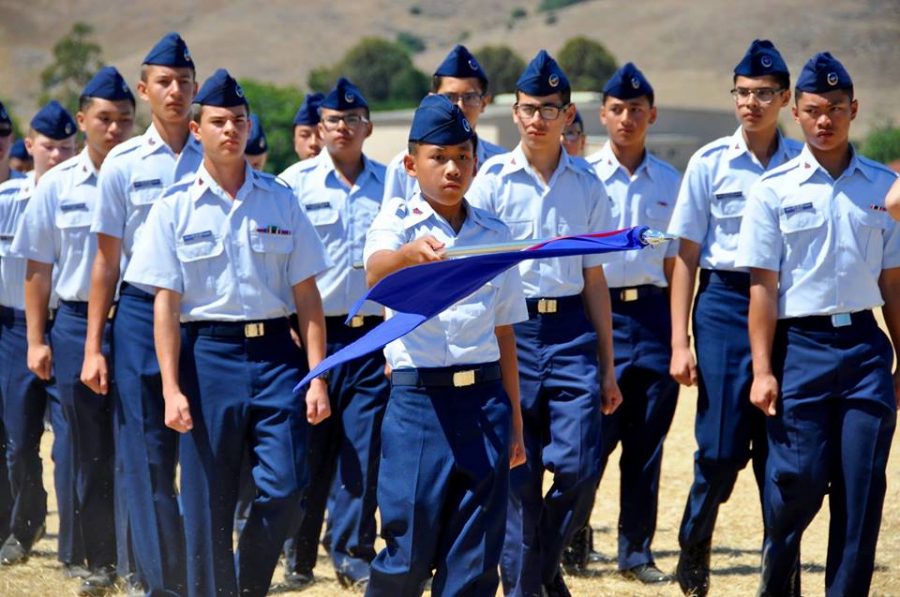 Cadet Staff Sgt. Jeremiah Mookie, India Flight guide of the 139th Cadet Training Squadron, leads his flight during pass in review at the graduation ceremony for 2017 California Wing Encampment, one of the largest Civil Air Patrol training events in the nation.