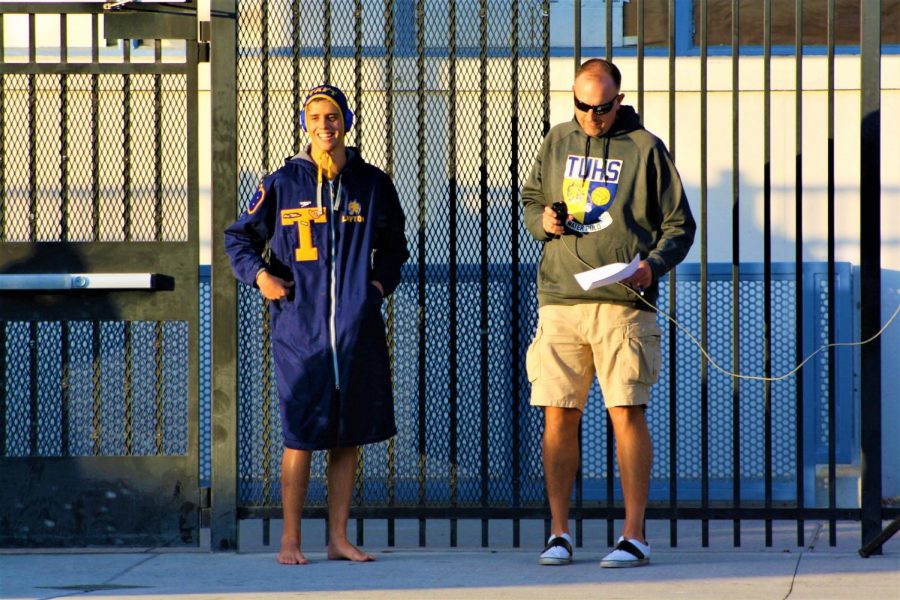 Nathan Usrey congratulates Jack Layton on his 4th year of water polo