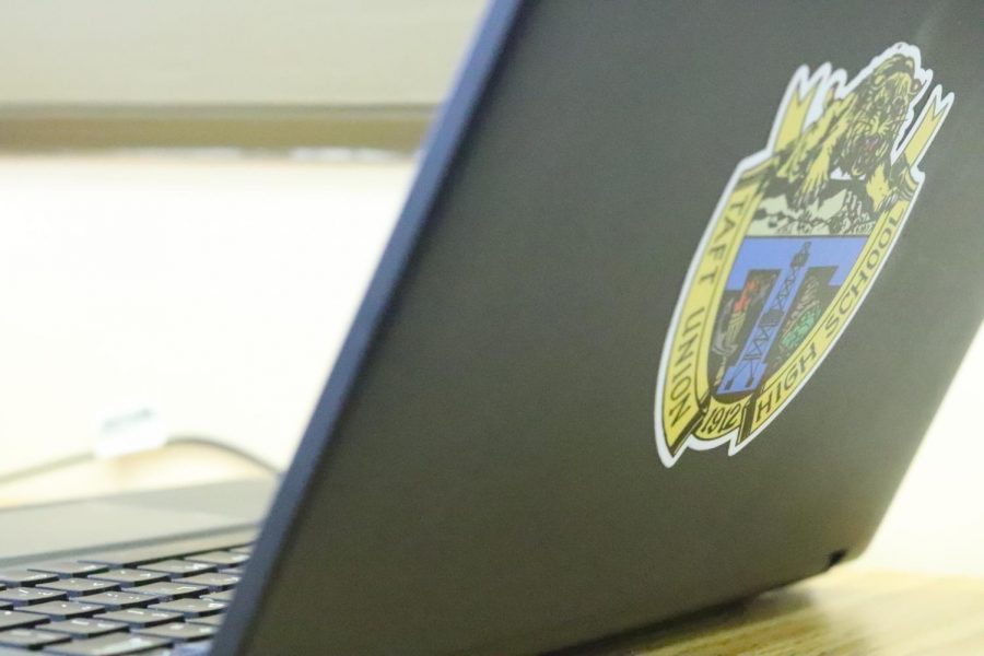 Taft High laptop used by a student in class
