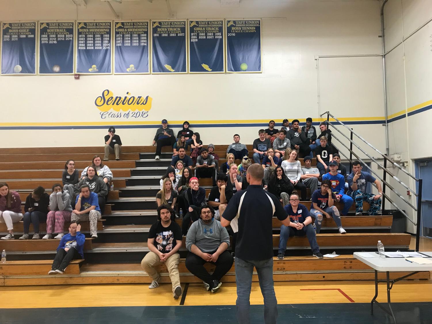 Seniors and few Juniors gathered to listen to Professional talk about Point Break/sharing his own personal stories and experiences.
