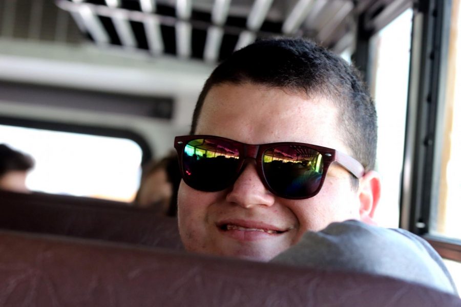 Bryson Bullard enjoying the bus ride to Tehachapi for the August game.