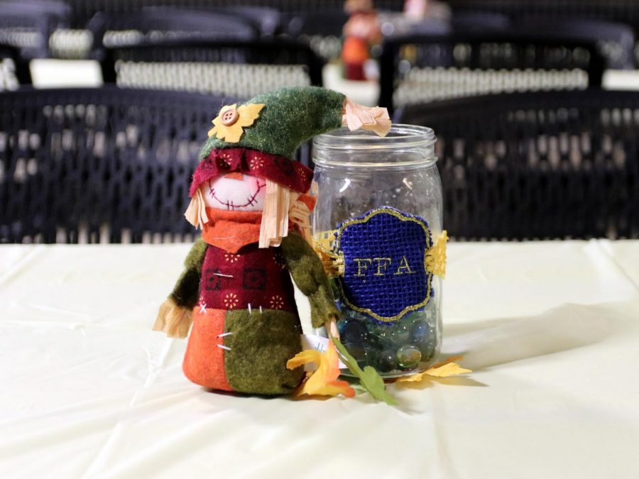 One of the centerpieces set up by the Taft FFA Chapter. Secretary Mataya Arguelles stated, We plan events and work together to make them happen. These centerpieces had scarecrows, as is traditional for autumn decorations.