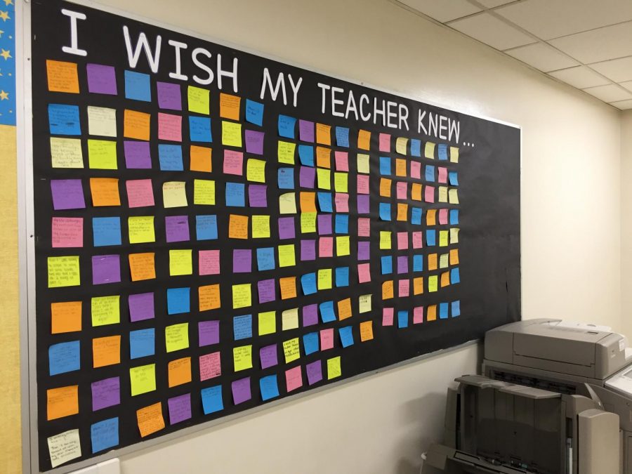 "I wish my teacher knew..." wall set up in the copy room for teachers to look at while they're making copies to better connect them to their students.