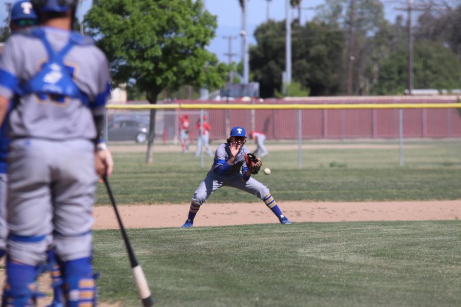 Skyler Self ready to catch a ground ball that caught some air. 