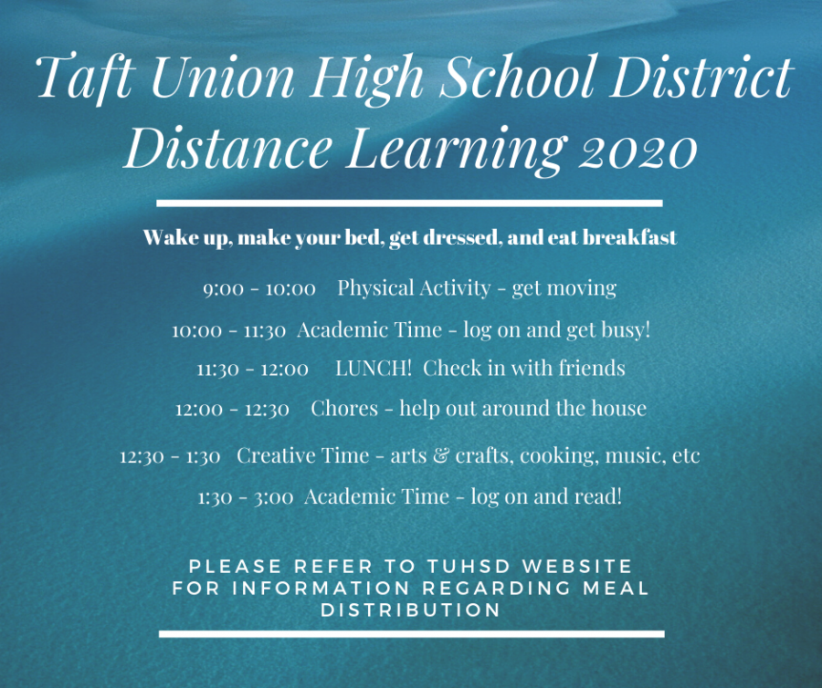 This is Taft Highs Distance Learning Flyer that teachers and students could follow during online school.